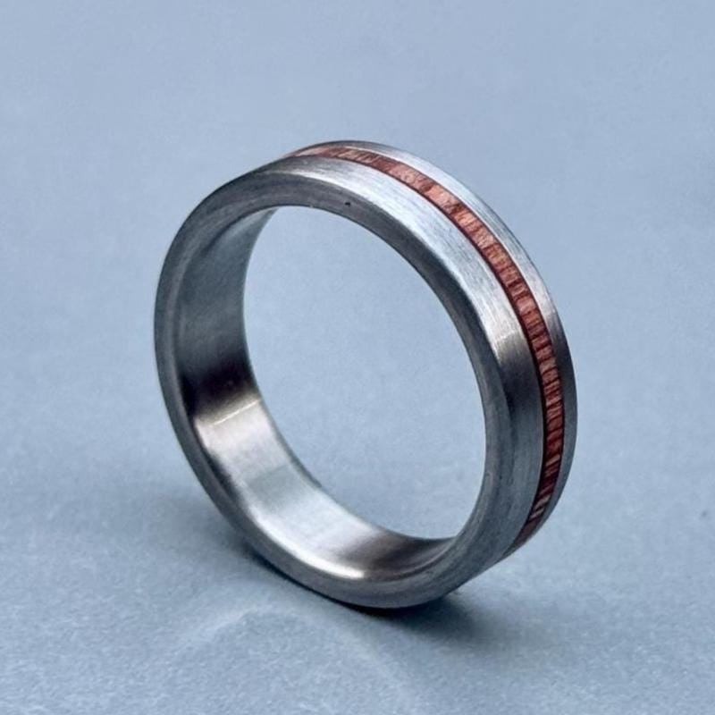 Minimalist Titanium Ring: Whiskey Barrel Wood Lining, Handmade Wedding Band