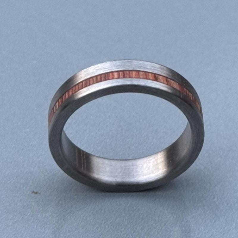 Minimalist Titanium Ring: Whiskey Barrel Wood Lining, Handmade Wedding Band