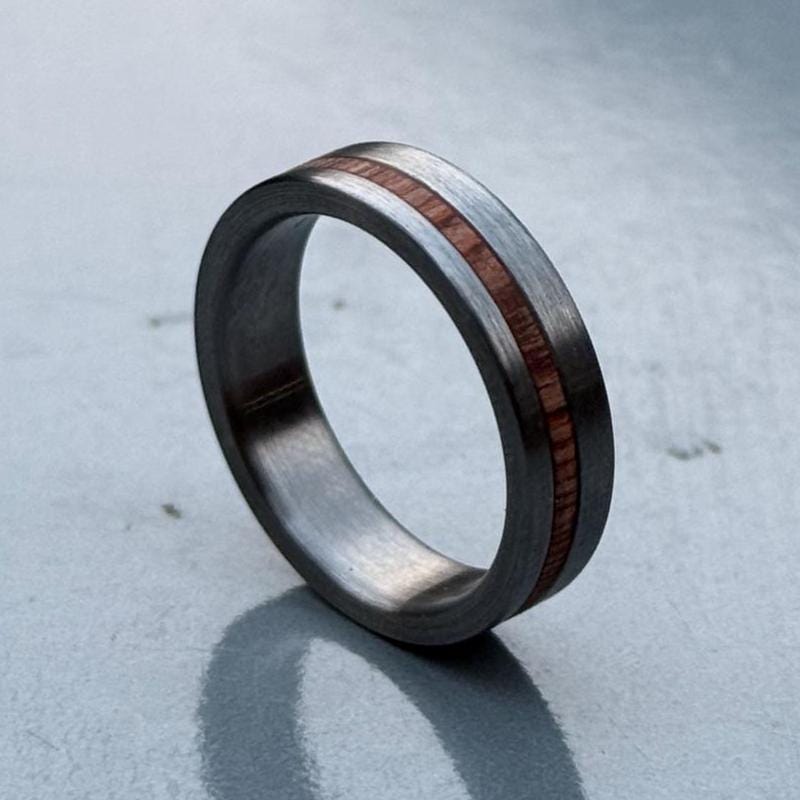Minimalist Titanium Ring: Whiskey Barrel Wood Lining, Handmade Wedding Band