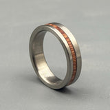 Minimalist Titanium Ring: Brushed Finish with Whisky Barrel Wood Inlay