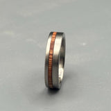 Minimalist Titanium Ring: Brushed Finish with Whisky Barrel Wood Inlay
