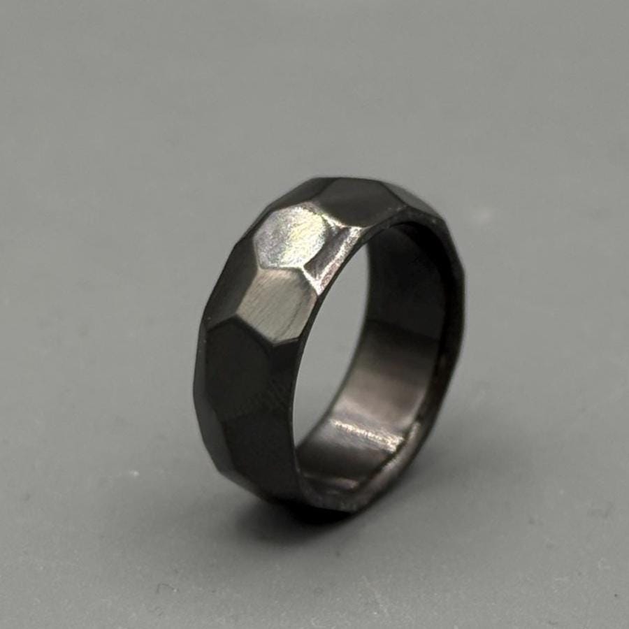 Faceted Black Zirconium Ring: Handmade Minimalist Wedding Band