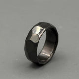 Faceted Black Zirconium Ring: Handmade Minimalist Wedding Band