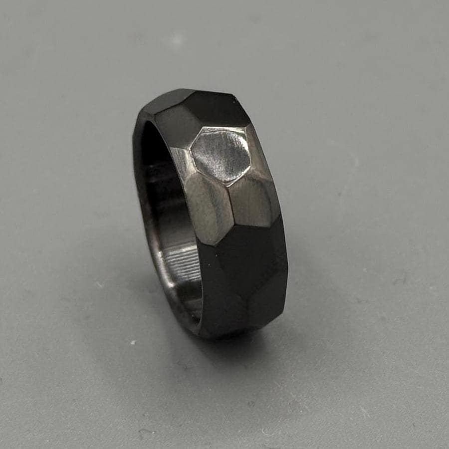 Faceted Black Zirconium Ring: Handmade Minimalist Wedding Band
