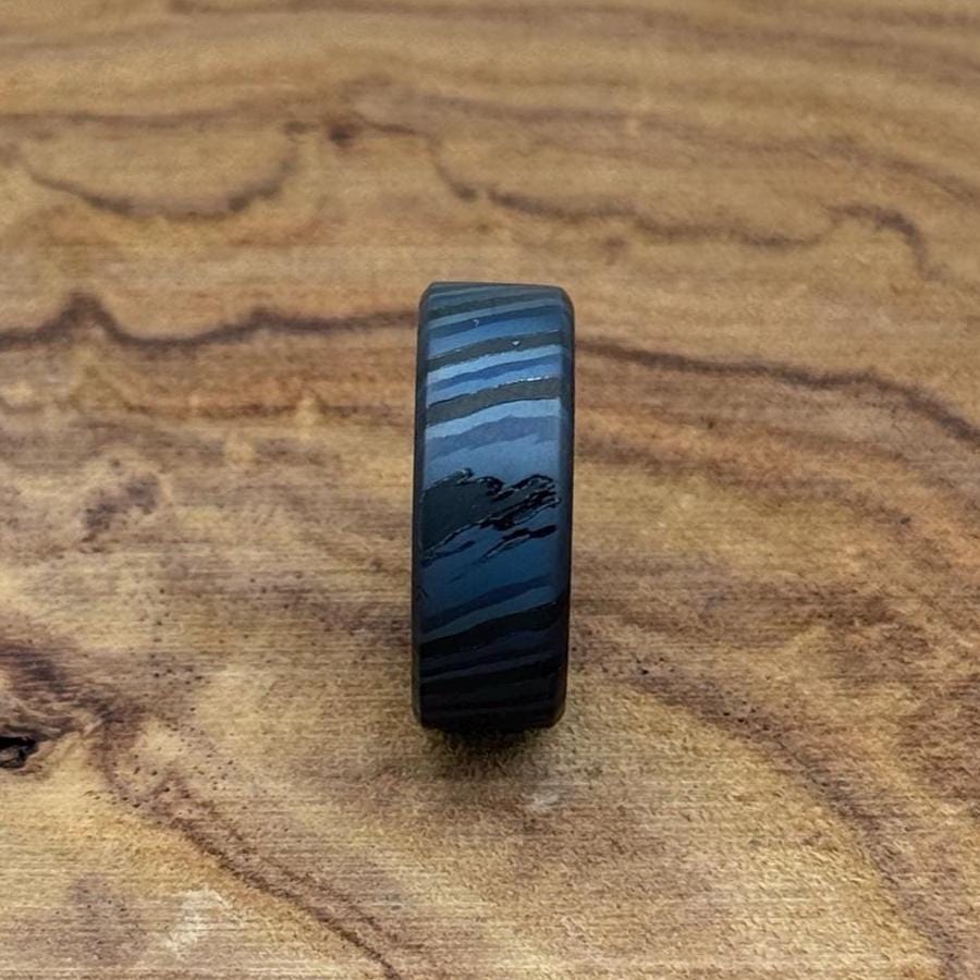 Handmade Zircuti Timascus Ring: Unique Black Damascus Titanium Band