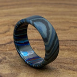 Handmade Zircuti Timascus Ring: Unique Black Damascus Titanium Band
