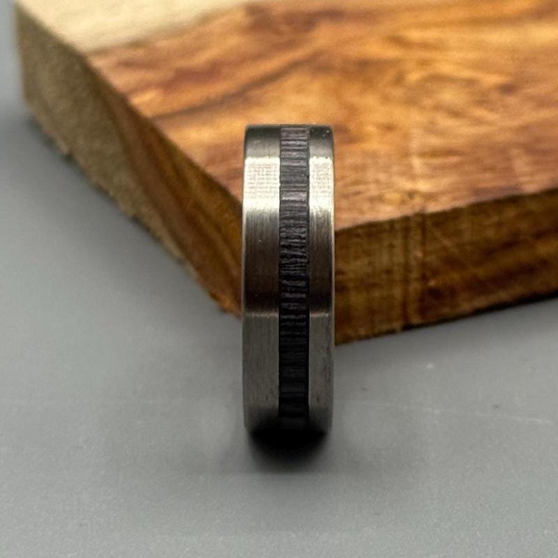 Minimalist Titanium Ring: Black Wood Inlay, Brushed Finish