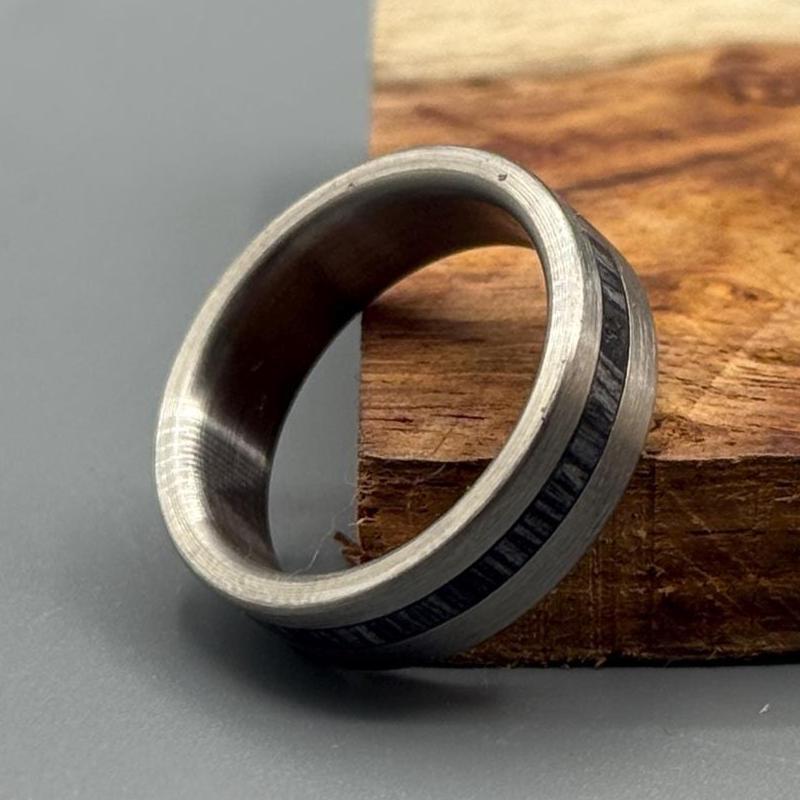 Minimalist Titanium Ring: Black Wood Inlay, Brushed Finish