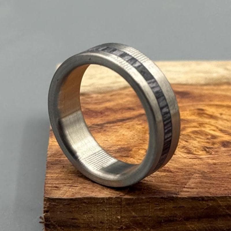 Minimalist Titanium Ring: Black Wood Inlay, Brushed Finish