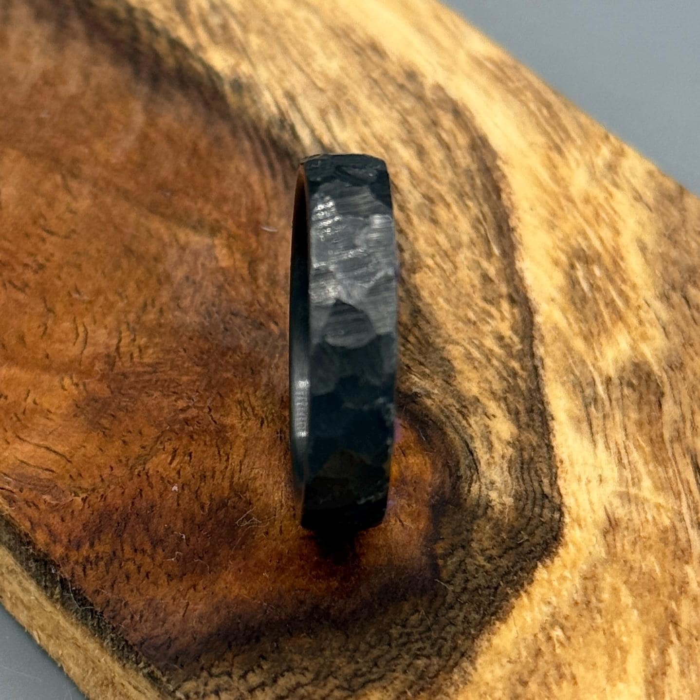 Hammered Black Zirconium Ring: Industrial Minimalist Wedding Band