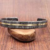 Hand Forged Damascus Steel Cuff Bracelet with Copper Inlay