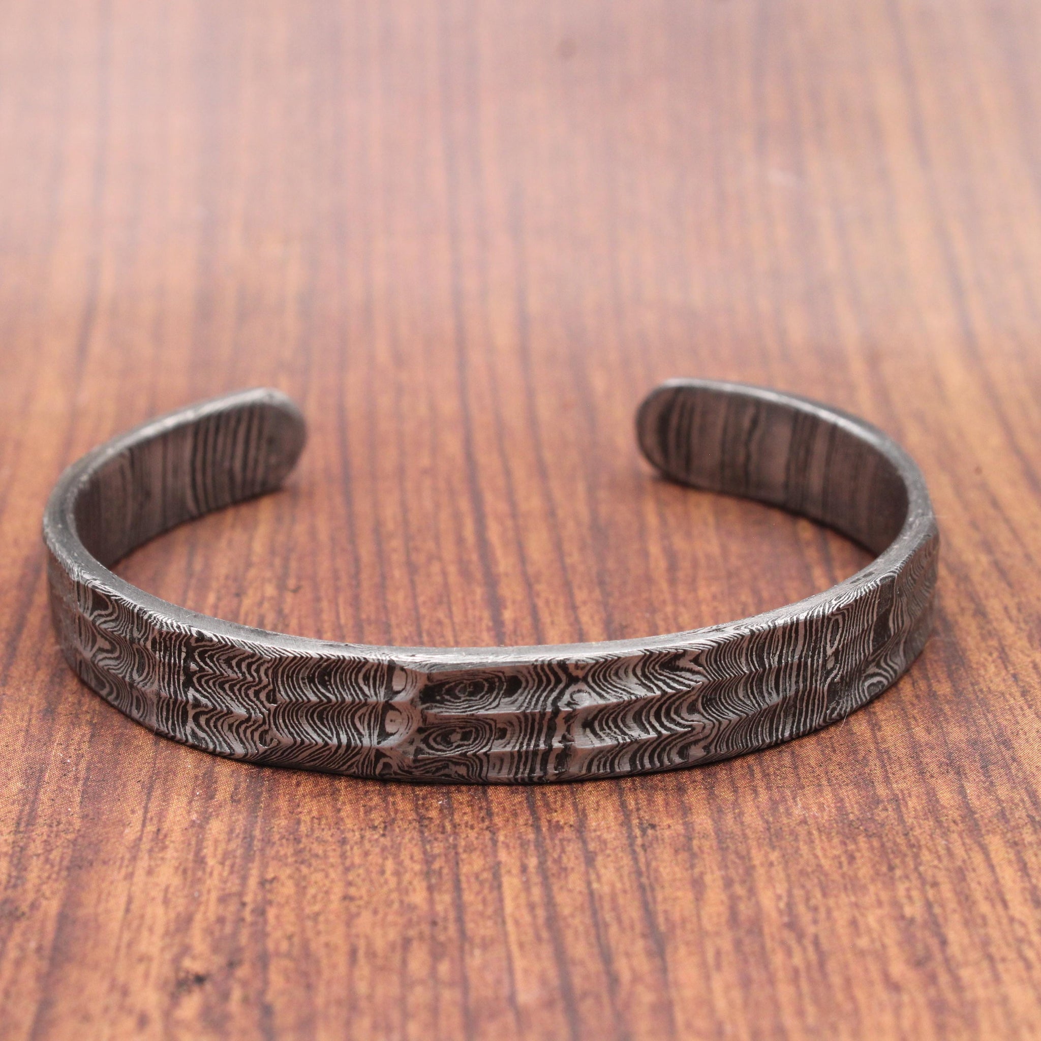 Hand Forged Damascus Steel Cuff Bracelet: Viking Style Jewelry