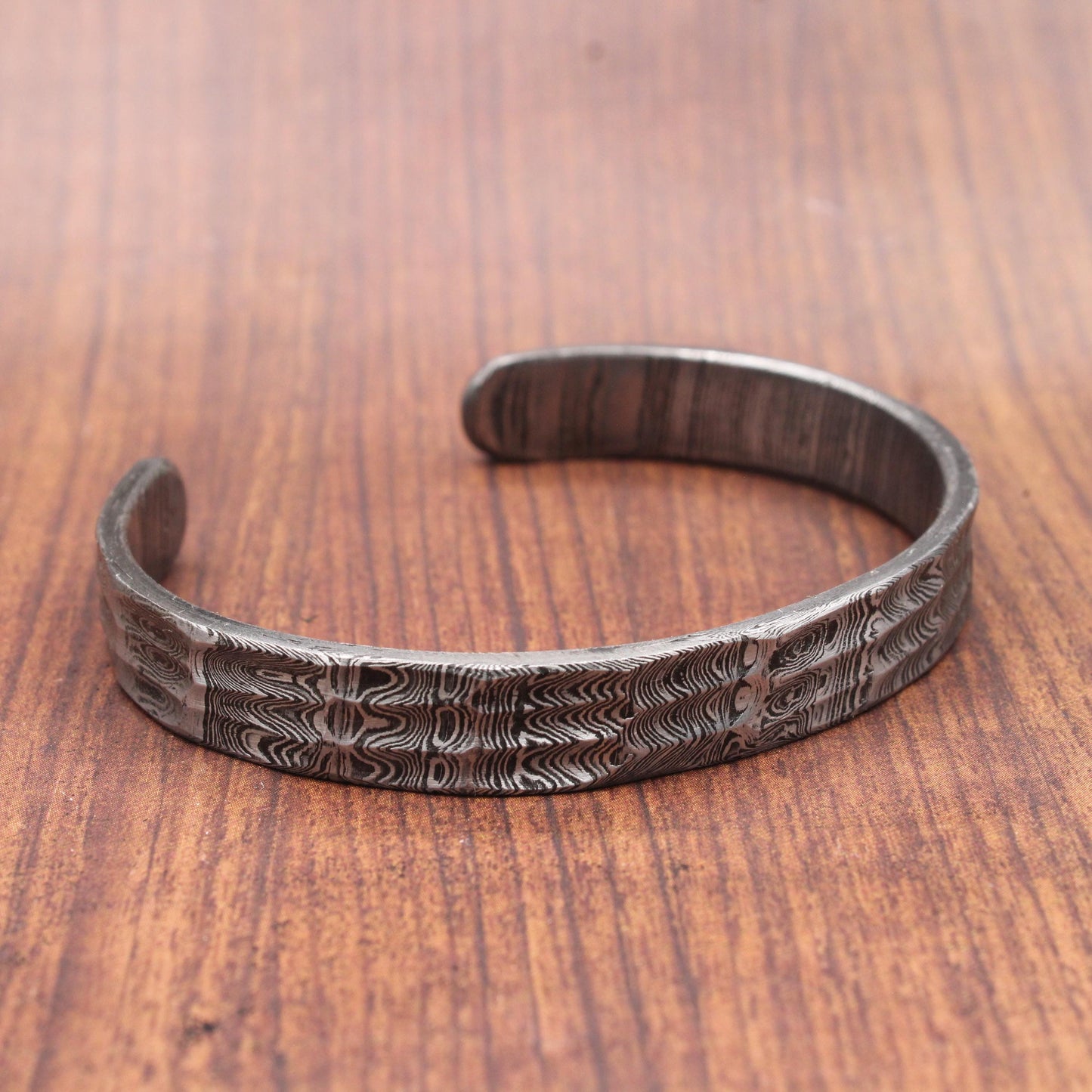 Hand Forged Damascus Steel Cuff Bracelet: Viking Style Jewelry
