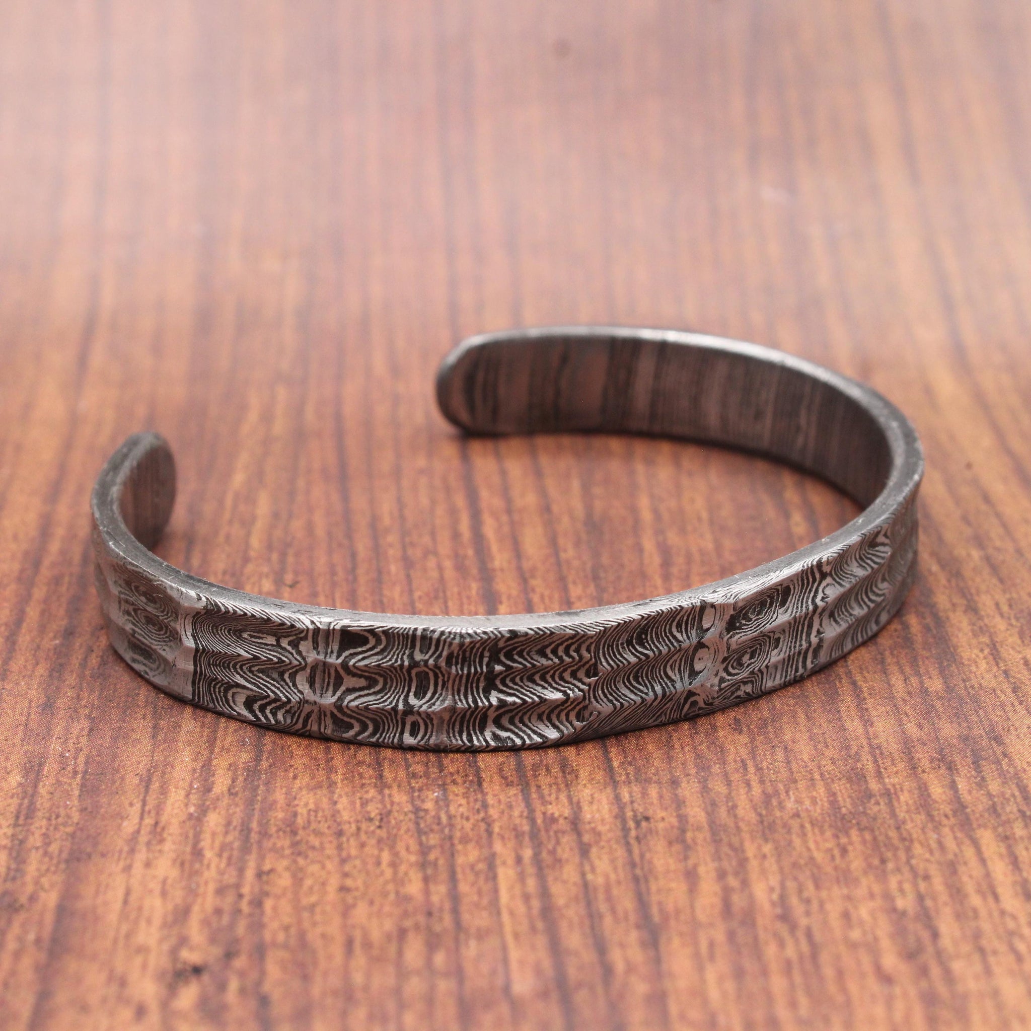 Hand Forged Damascus Steel Cuff Bracelet: Viking Style Jewelry