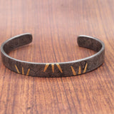 Hand Forged Damascus Steel Cuff Bracelet with Brass Inlay
