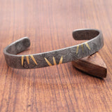 Hand Forged Damascus Steel Cuff Bracelet with Brass Inlay