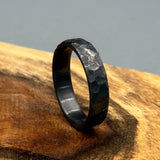 Hammered Black Zirconium Ring: Industrial Minimalist Wedding Band