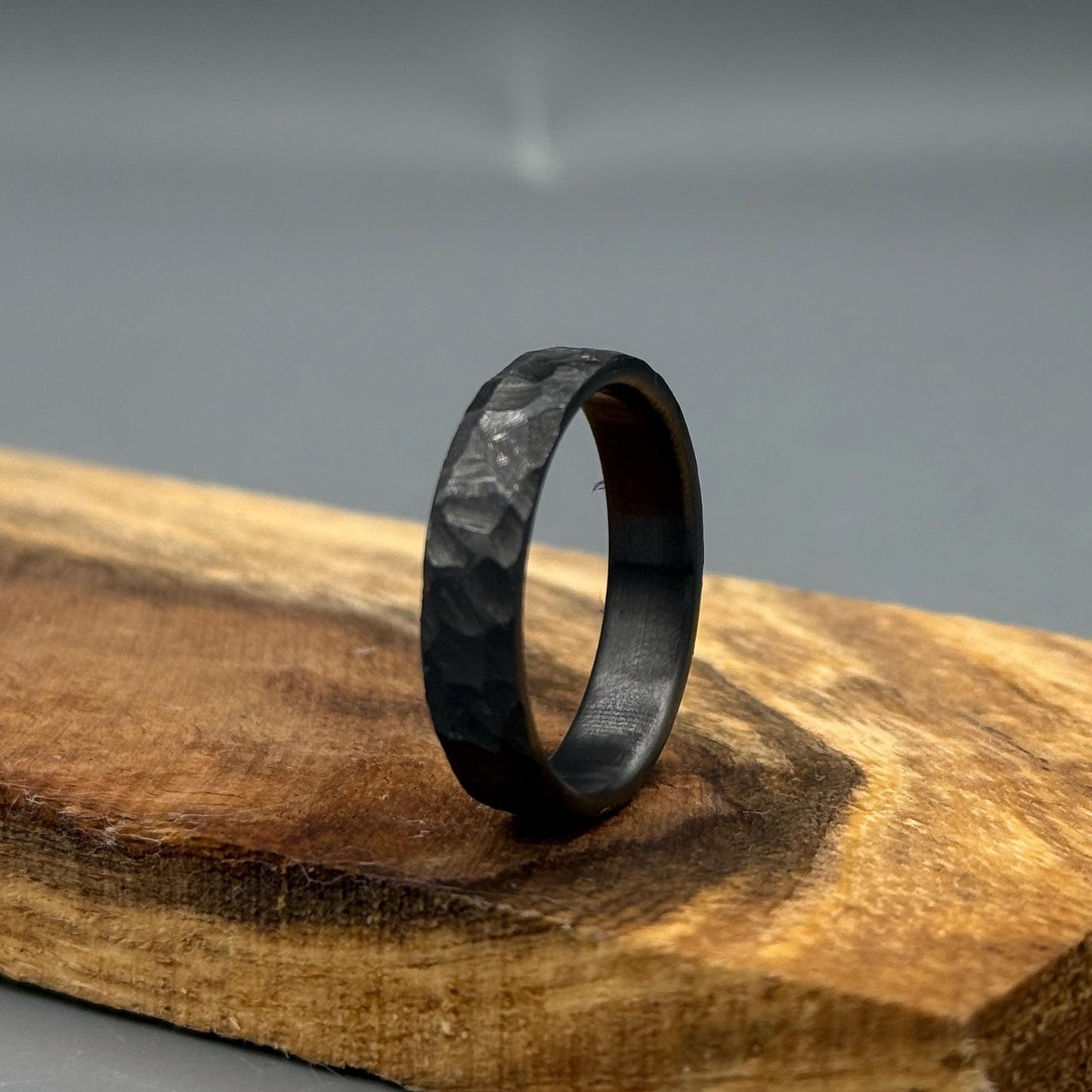 Hammered Black Zirconium Ring: Industrial Minimalist Wedding Band