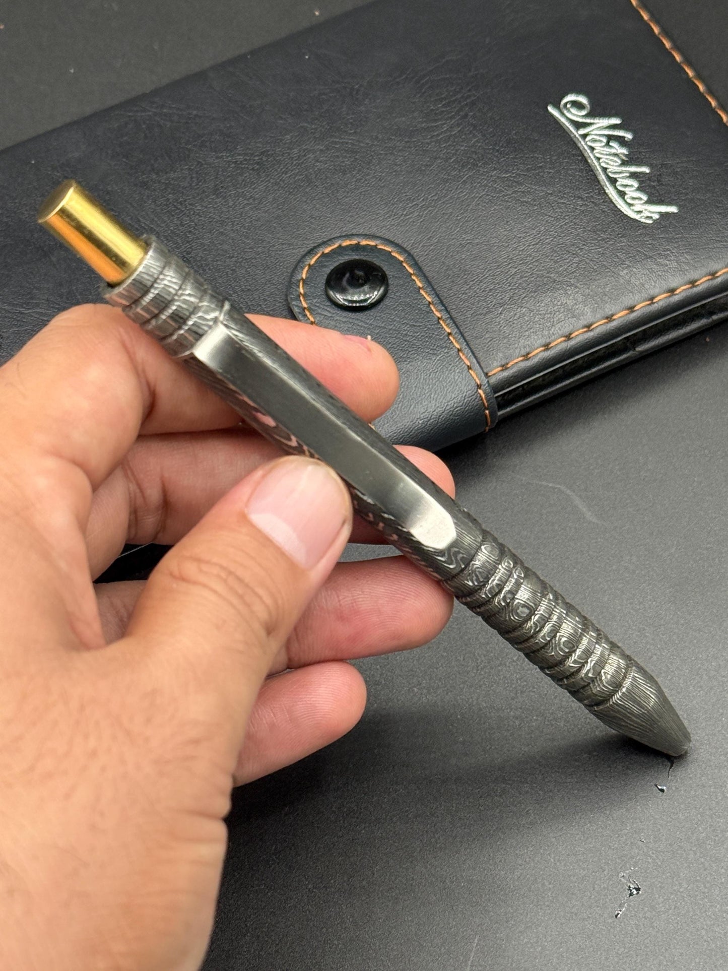 Hand Forged Damascus Steel Ballpoint Pen: Personalized Retirement Gift