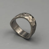 Hammered Titanium Curved Ring: Minimalist Industrial Wedding Band