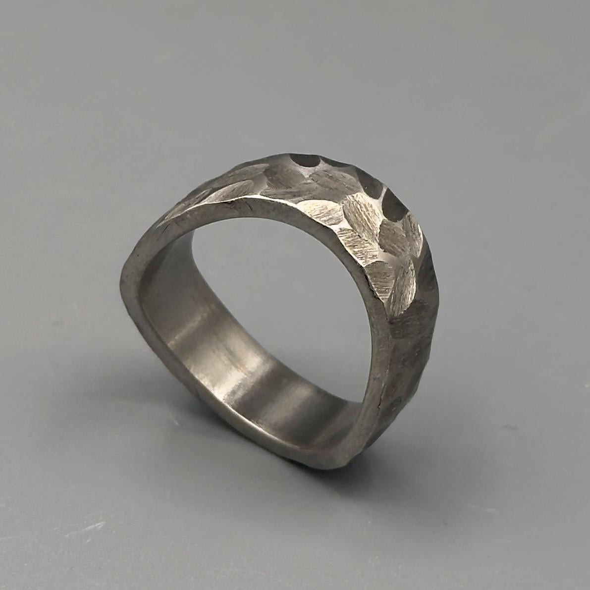Hammered Titanium Curved Ring: Minimalist Industrial Wedding Band