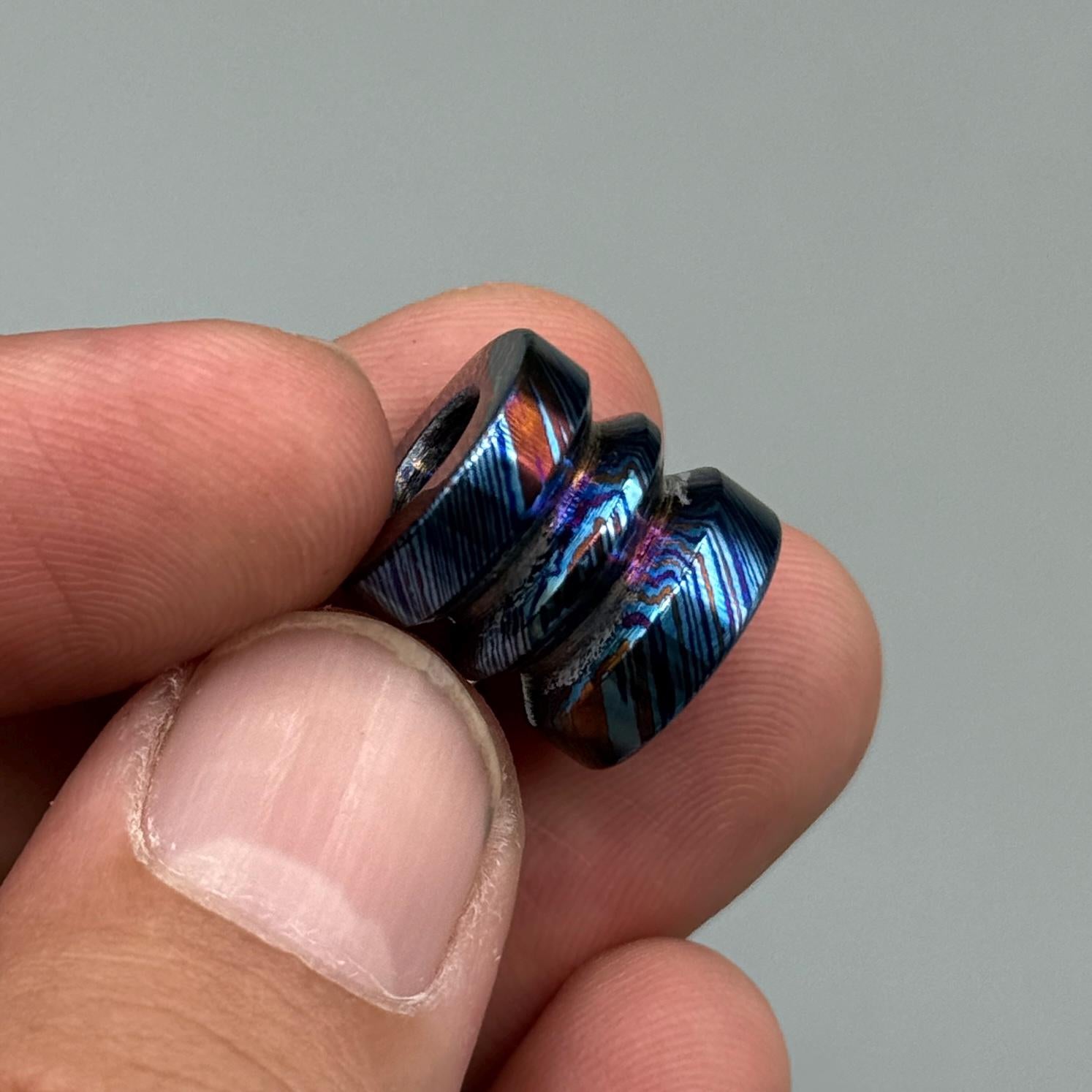 Timascus Paracord Lanyard Bead: Handmade Damascus Titanium Pendant