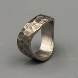 Hammered Titanium Curved Ring: Minimalist Industrial Wedding Band