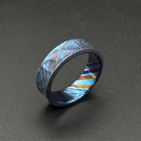 Minimalist Timascus Engraved Ring: Mokuti Mountain Nature Lover Band