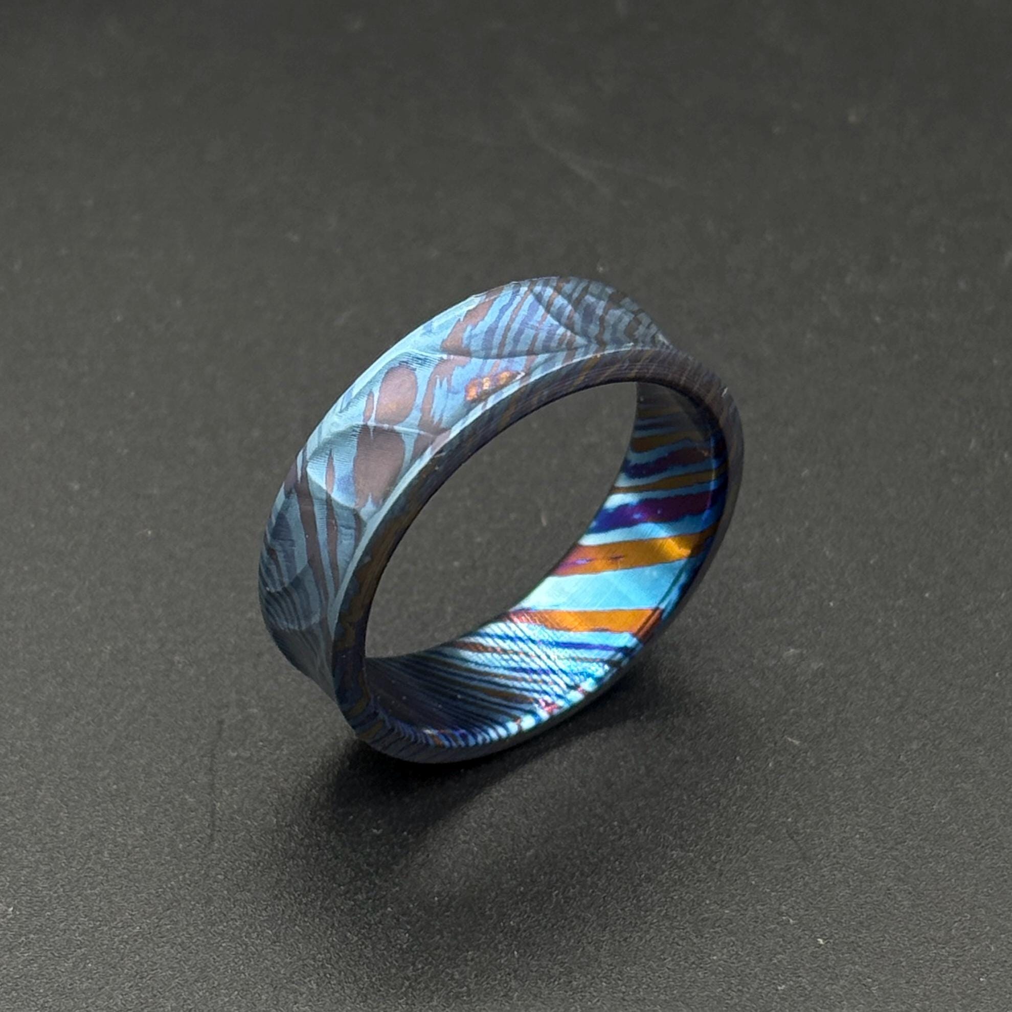 Minimalist Timascus Engraved Ring: Mokuti Mountain Nature Lover Band