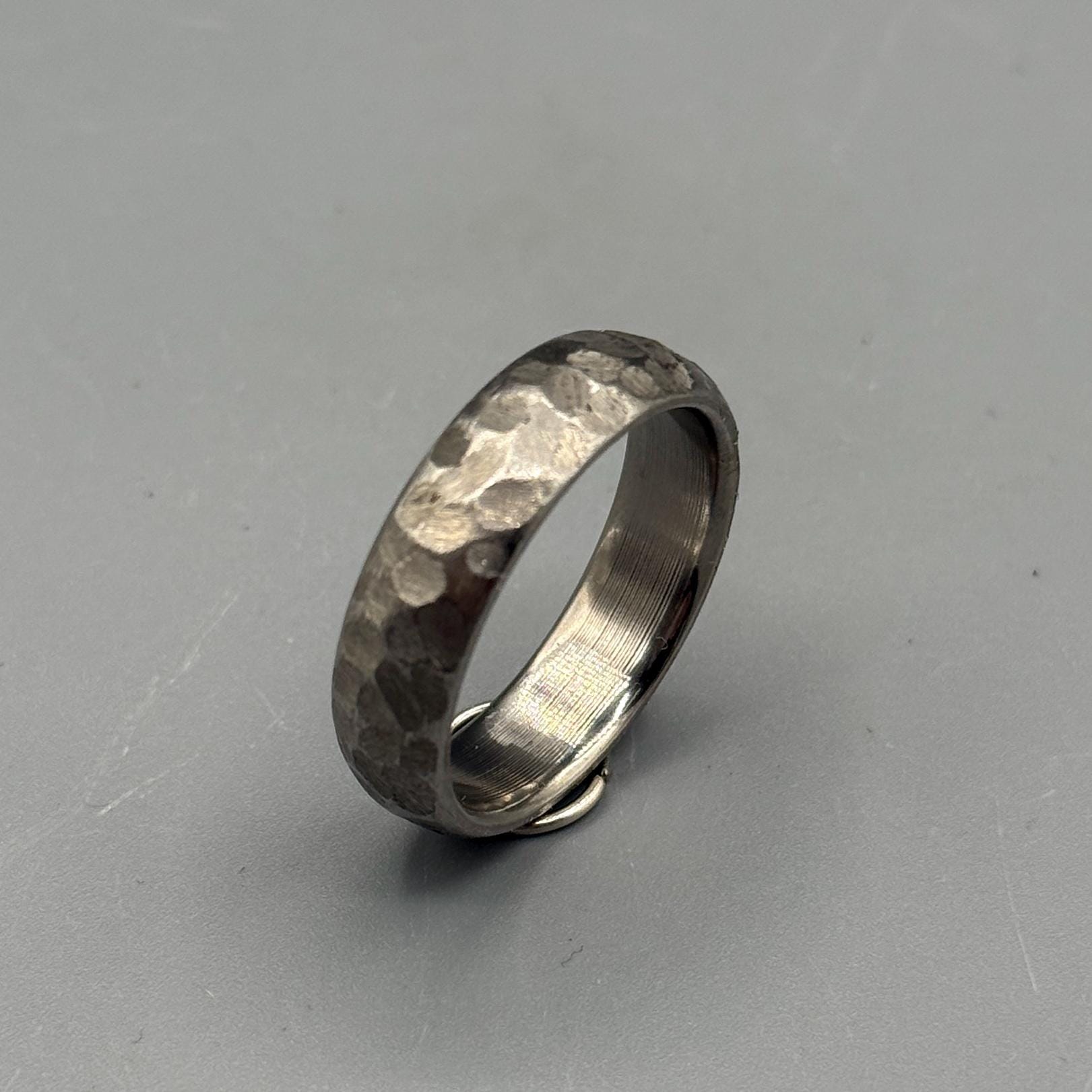 Hammered Titanium Minimalist Ring - Modern Industrial Wedding Band
