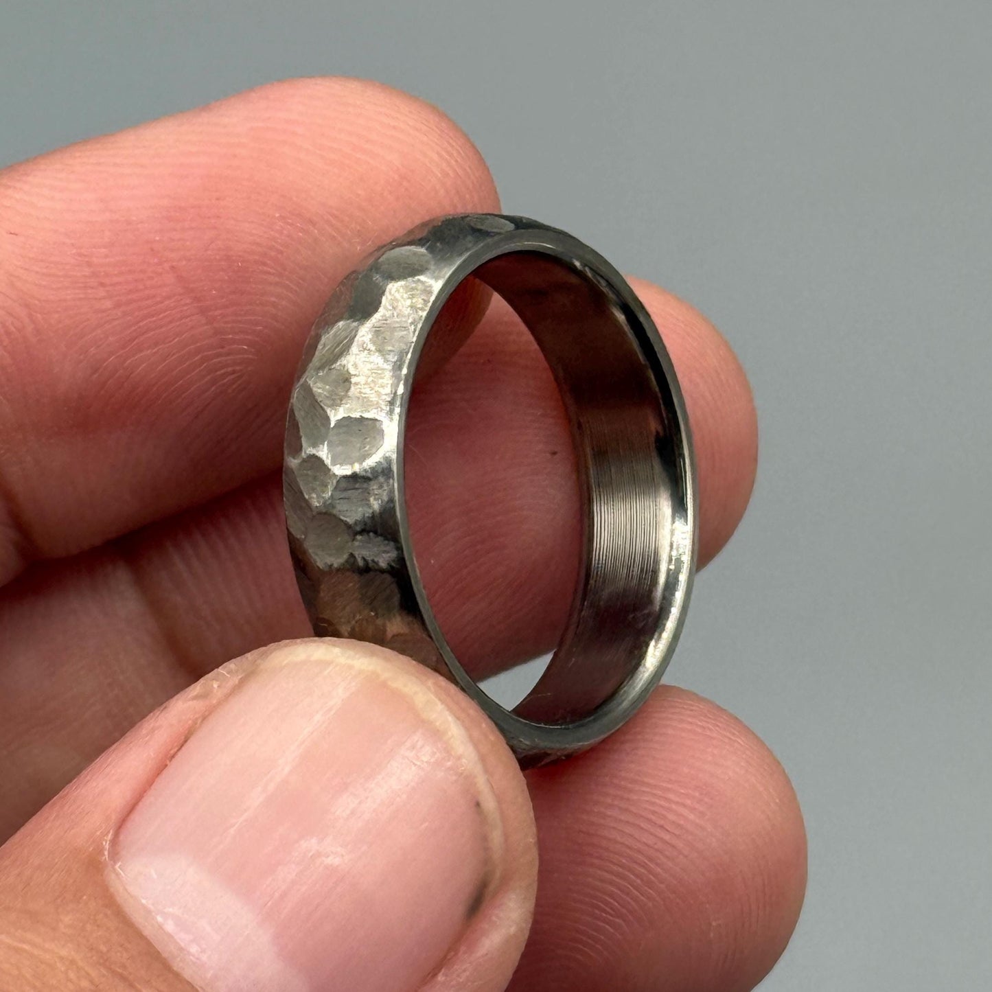 Hammered Titanium Minimalist Ring - Modern Industrial Wedding Band