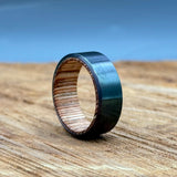 Hammered Black Zirconium Ring with Barrel Wood Inlay - Handcrafted