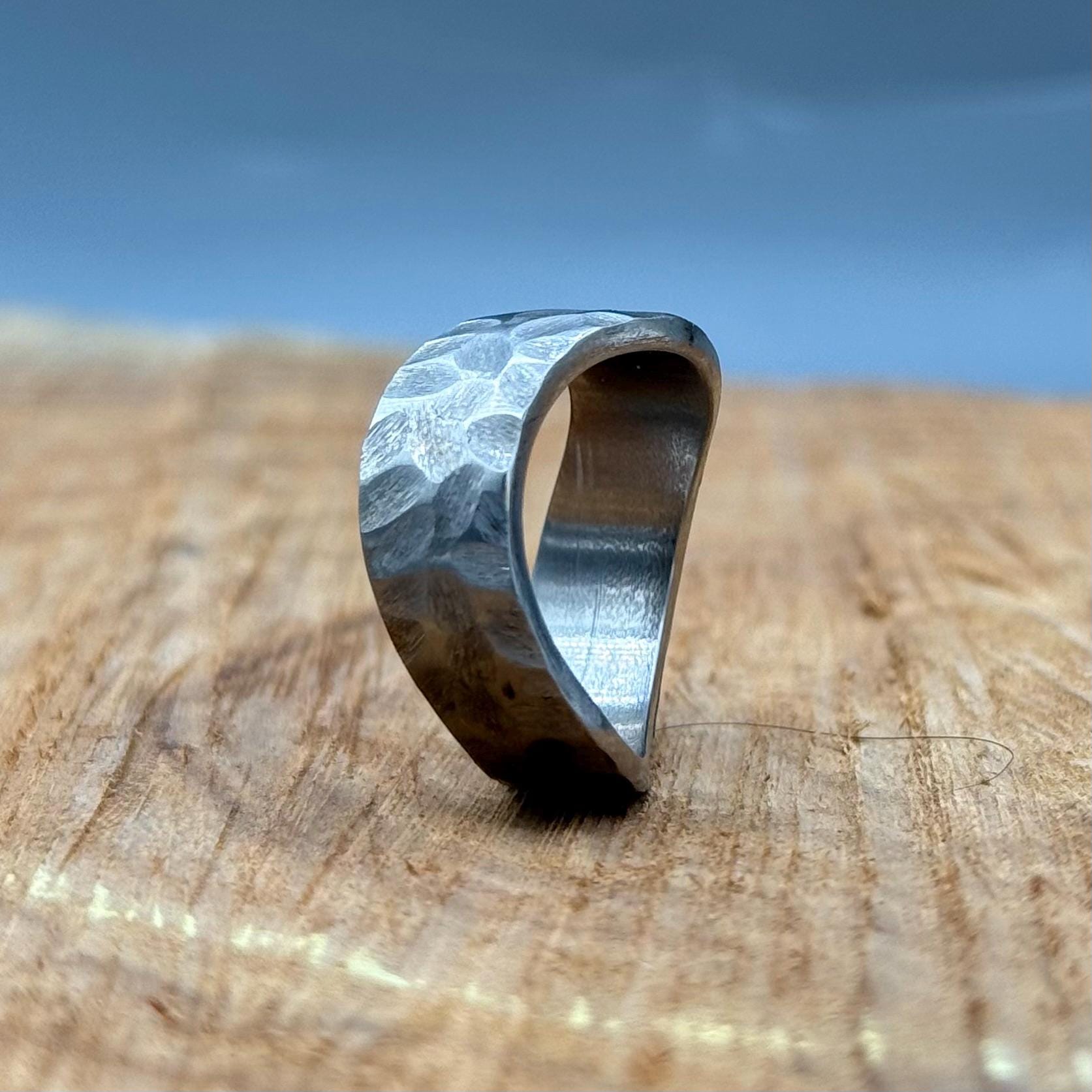 Hammered Titanium Ring - Minimalist Wedding Band for Men & Women