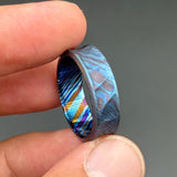 Minimalist Timascus Engraved Ring: Mokuti Mountain Nature Lover Band