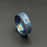 Minimalist Timascus Engraved Ring: Mokuti Mountain Nature Lover Band
