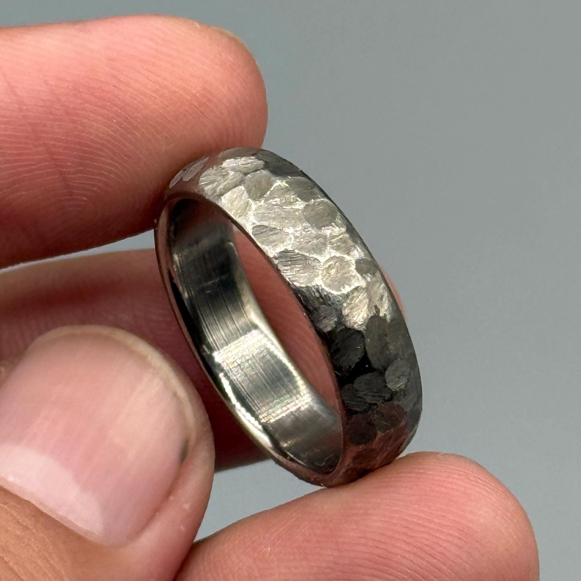 Hammered Titanium Minimalist Ring - Modern Industrial Wedding Band