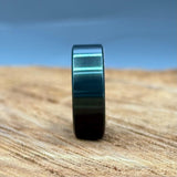 Hammered Black Zirconium Ring with Barrel Wood Inlay - Handcrafted
