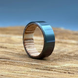 Hammered Black Zirconium Ring with Barrel Wood Inlay - Handcrafted