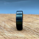 Hammered Black Zirconium Ring with Barrel Wood Inlay - Handcrafted
