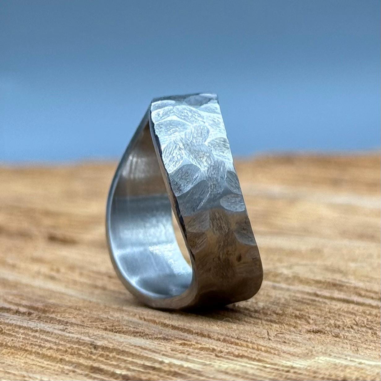 Hammered Titanium Ring - Minimalist Wedding Band for Men & Women