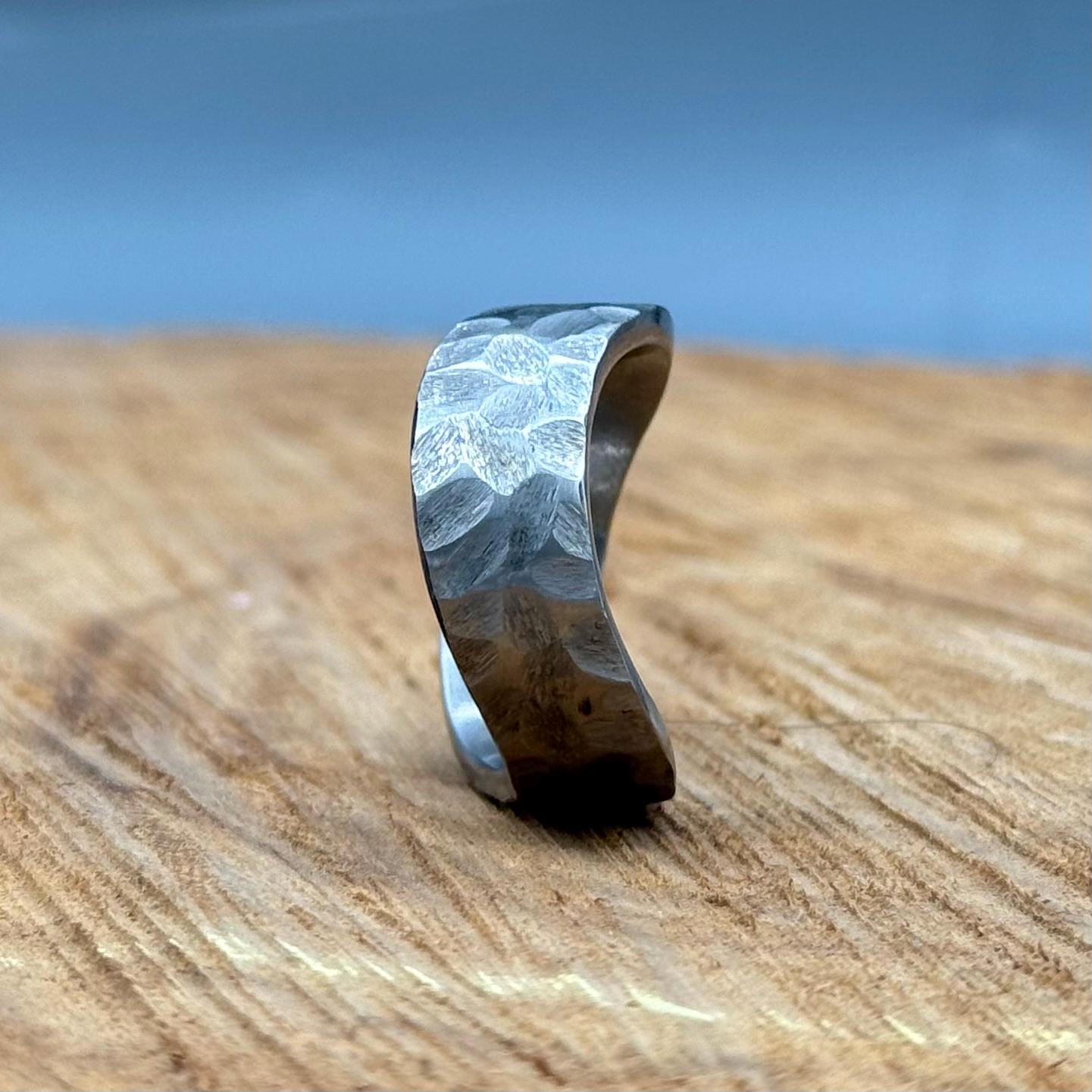Hammered Titanium Ring - Minimalist Wedding Band for Men & Women