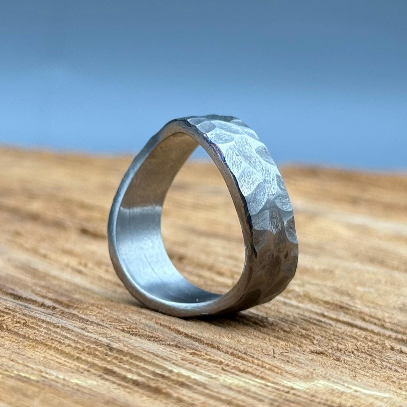 Hammered Titanium Ring - Minimalist Wedding Band for Men & Women