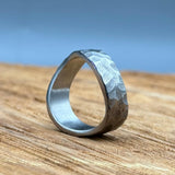 Hammered Titanium Ring - Minimalist Wedding Band for Men & Women