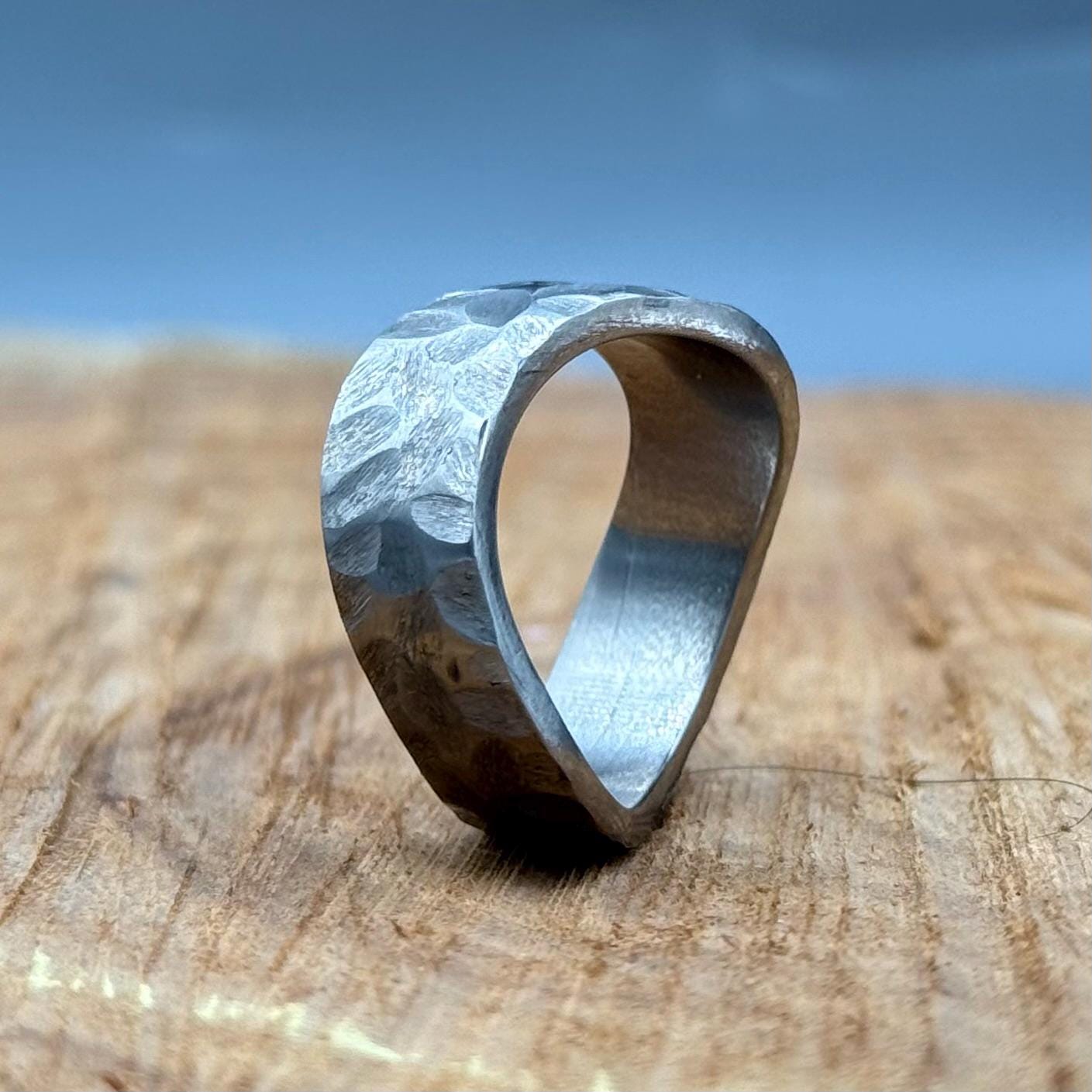 Hammered Titanium Ring - Minimalist Wedding Band for Men & Women