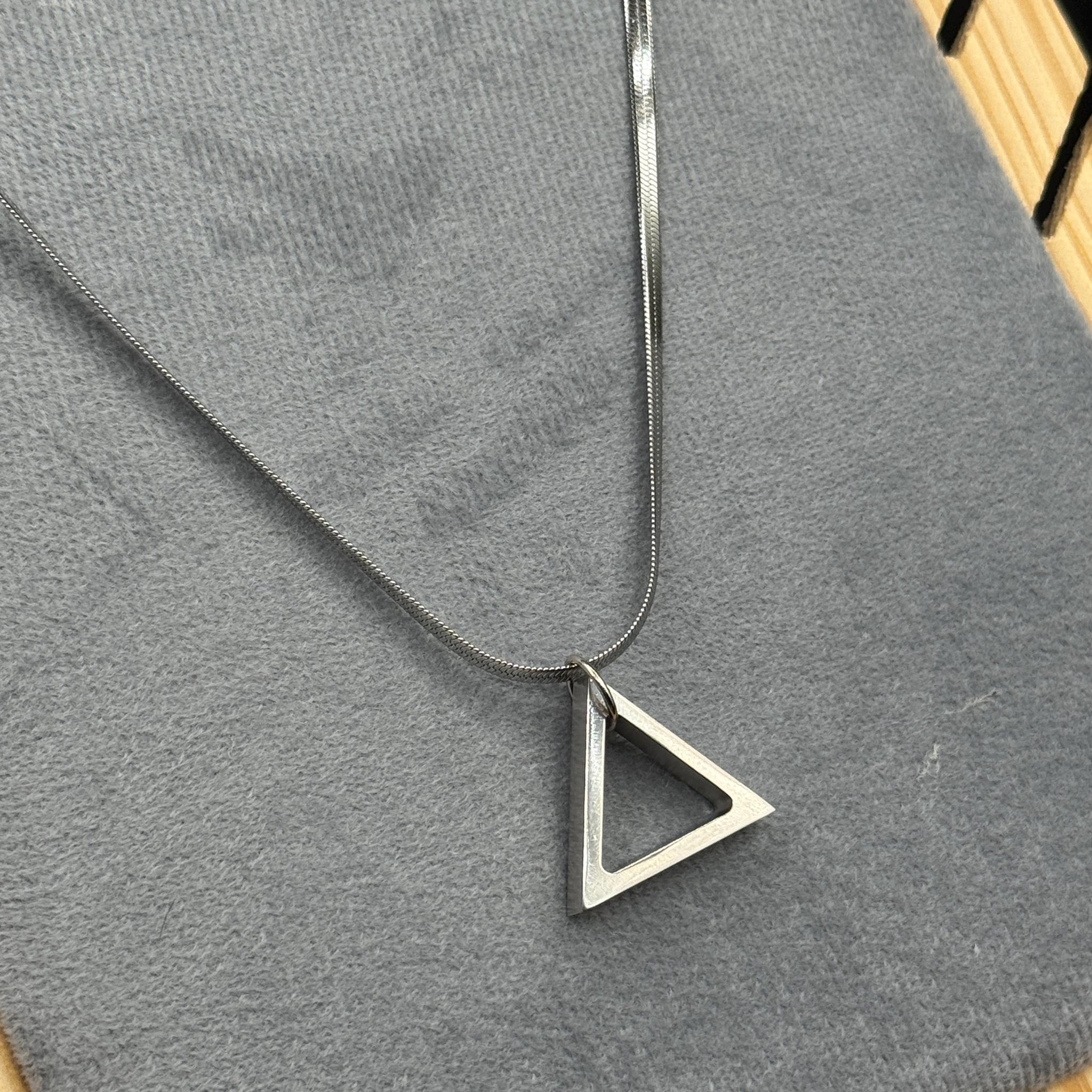 Vintage Titanium Geometric Triangle Pendant Necklace