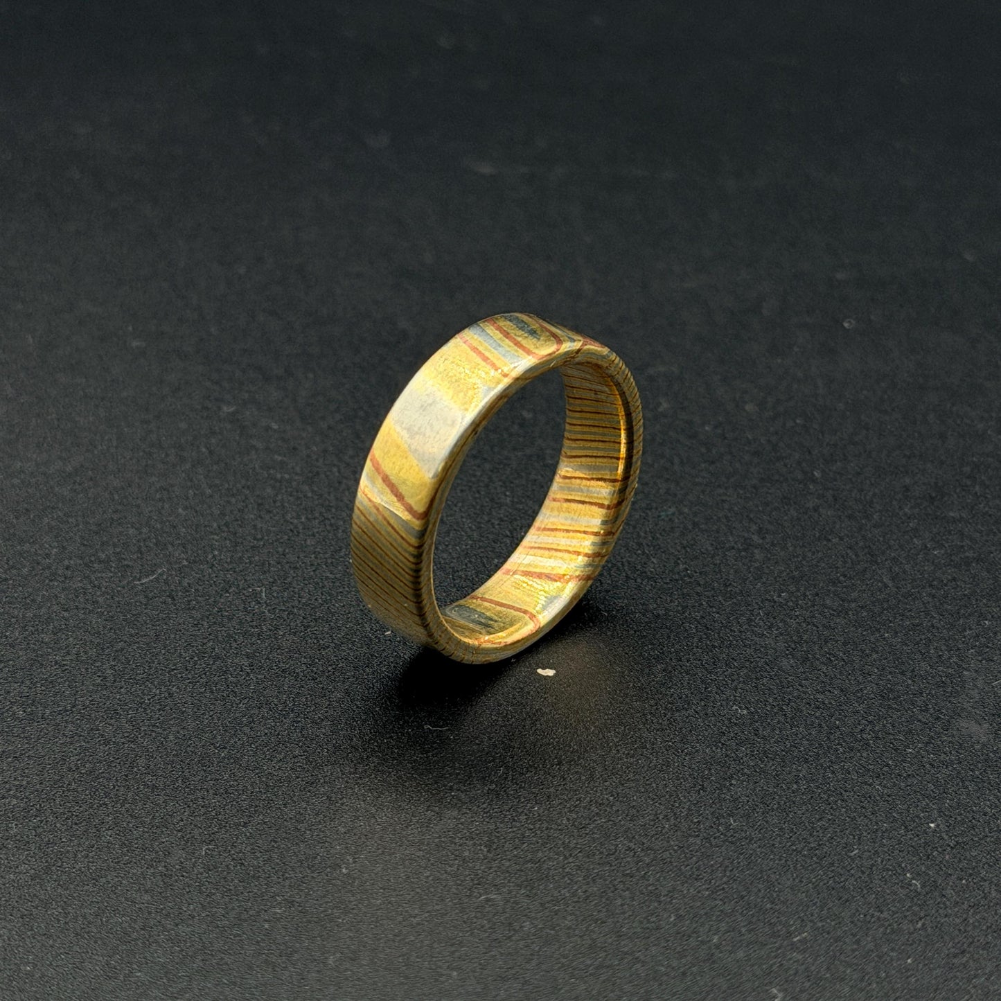 Mokume Gane Minimalist Ring - Hand-Forged Men's Wedding Band