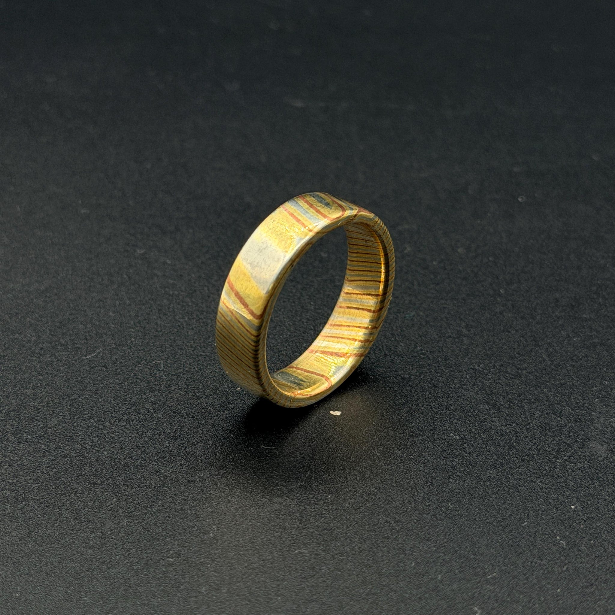 Mokume Gane Minimalist Ring - Hand-Forged Men's Wedding Band
