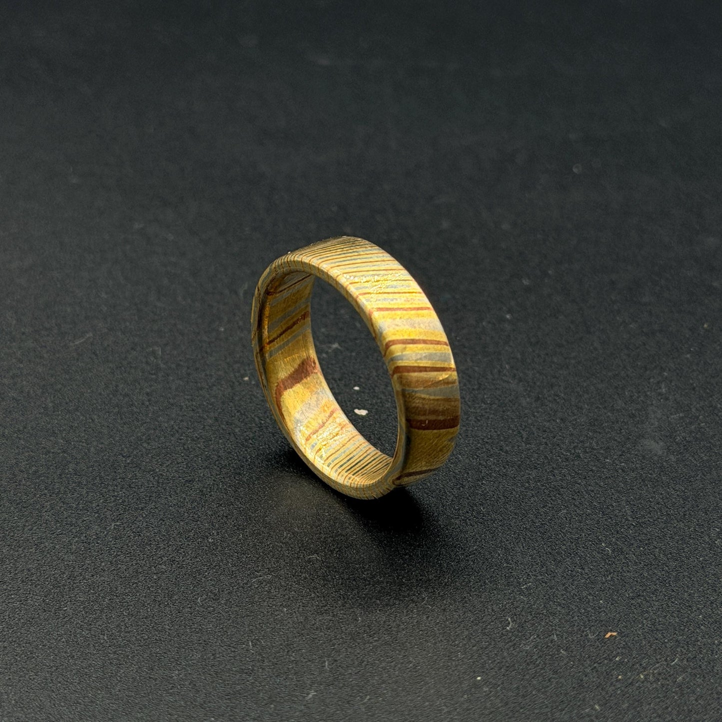 Mokume Gane Minimalist Ring - Hand-Forged Men's Wedding Band