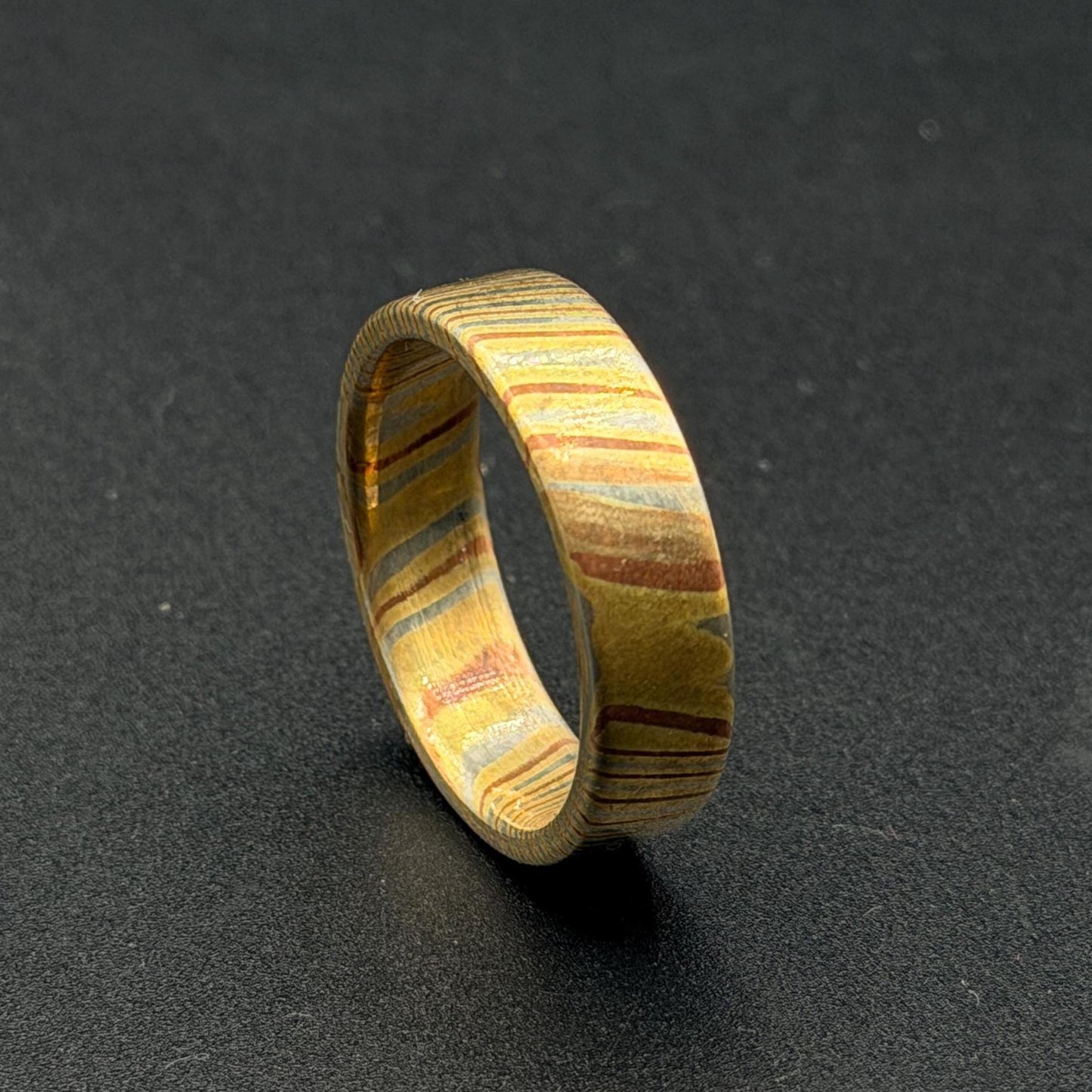 Mokume Gane Minimalist Ring - Hand-Forged Men's Wedding Band