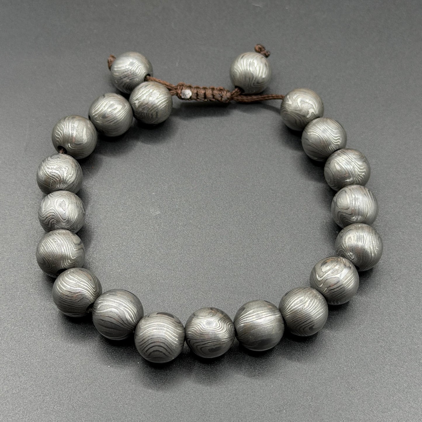 Viking Damascus Steel Beaded Bracelet – Adjustable, Handcrafted